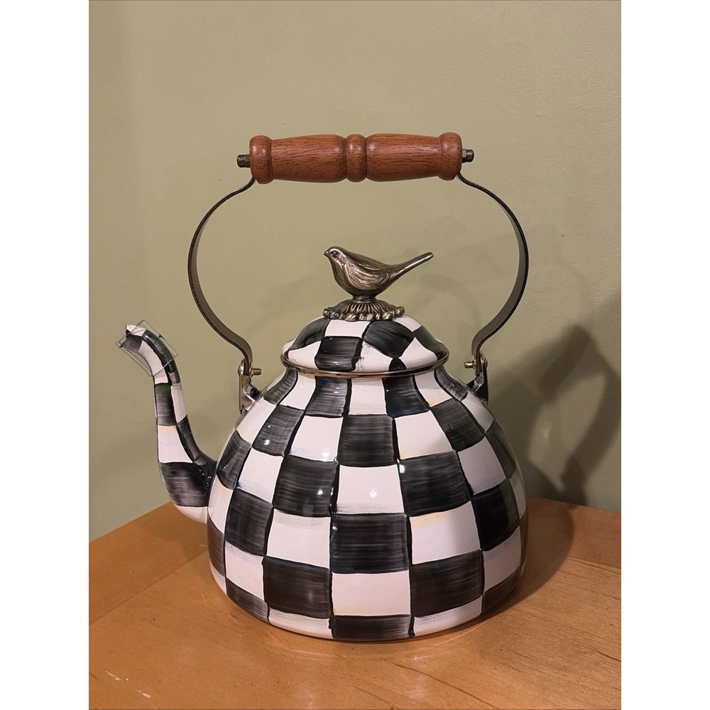 Mackenzie-Childs Courtly Check Tea Kettle with Bird Knob, 3-Qt. Brand New - Picture 9 of 9